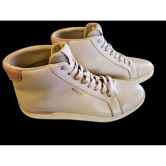 Coach Shoes - Vintage Coach Women's High-Top Sneakers Size 8.5B Pink & White Leather